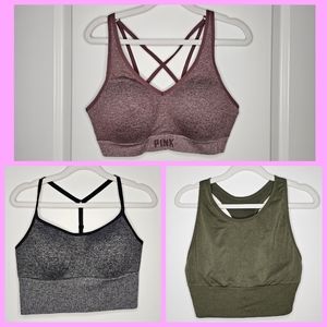 PINK Active 3 Pack Different Styles From High & Low Impact- Mauve, Green, & Grey